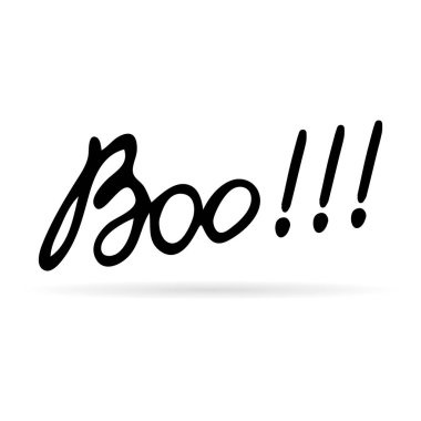 yazı boo, doodle siyah metin, cadılar bayramı sembolü, vektör illüstrasyon