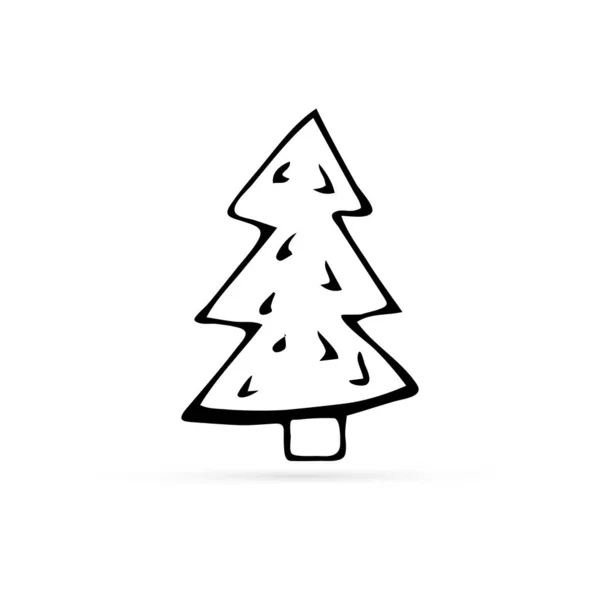 Doodle Tree Icon Christmas Line Art Black Vector Illustration — Stock Vector