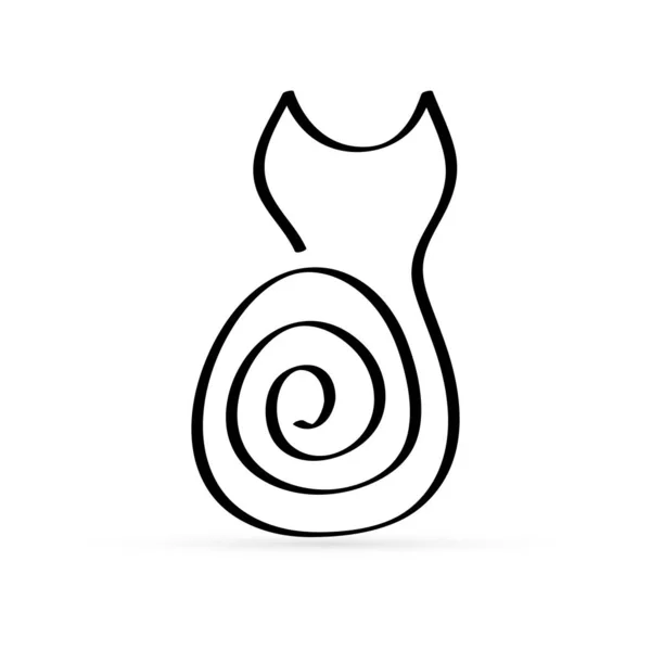 Line Art Cat Ikon Doodle Djur Med Spiral Vektor Illustration — Stock vektor