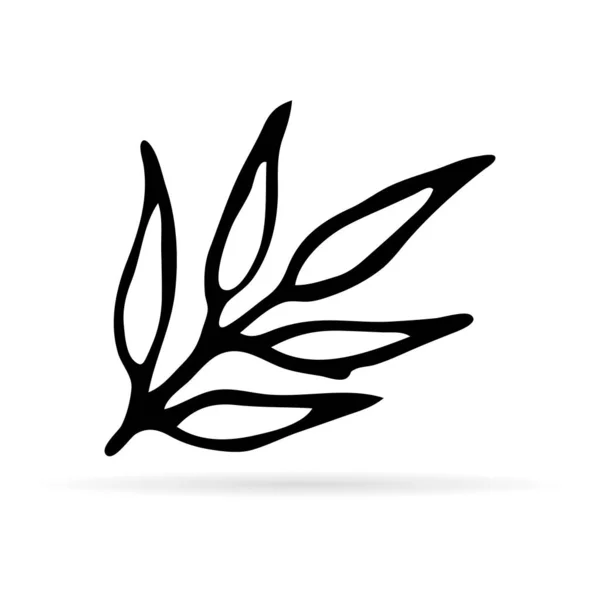 Schwarze Linie Kunstblatt Symbol Logo Frühling Sommer Oder Herbst Doodle — Stockvektor