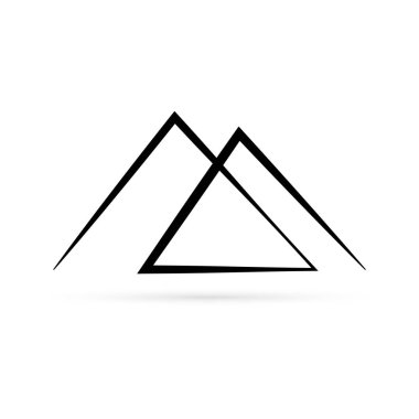 Dağın tepesinde. Dağlar, kayalar ve tepeler ikonu. Vektör çizimi. Logo tasarım ögeleri.