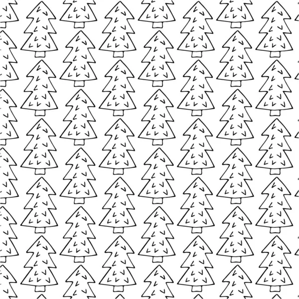 Doodle Tree Pattern Christmas Line Art Hand Drawing Vector Illustration — Stock Vector