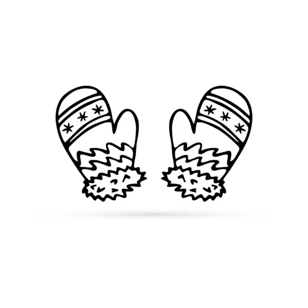 Mitaines Doodle Icône Signe Hiver Dessin Main Illustration Vectorielle — Image vectorielle