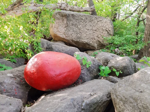 Red Stone Landscape Design Stone Painted Red — ストック写真