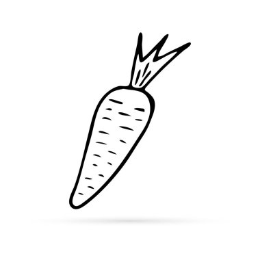 Havuç karalama ikonu, çocuk sanatı, el çizimi vektör illüstrasyonu