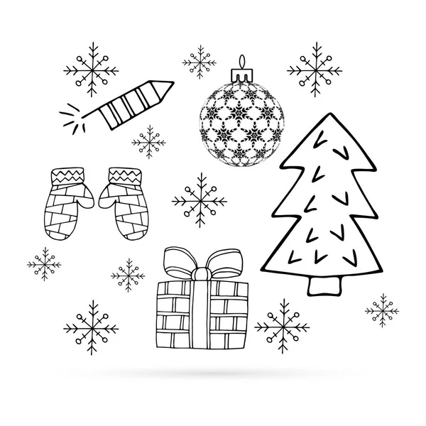 Doodle Christmas Set Winter Icons Hand Drawing Vector Illustration — Stock Vector