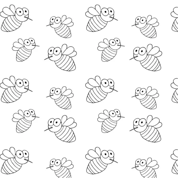 Doodle Bienenmuster Kinder Hand Zeichnung Vektor Illustration — Stockvektor
