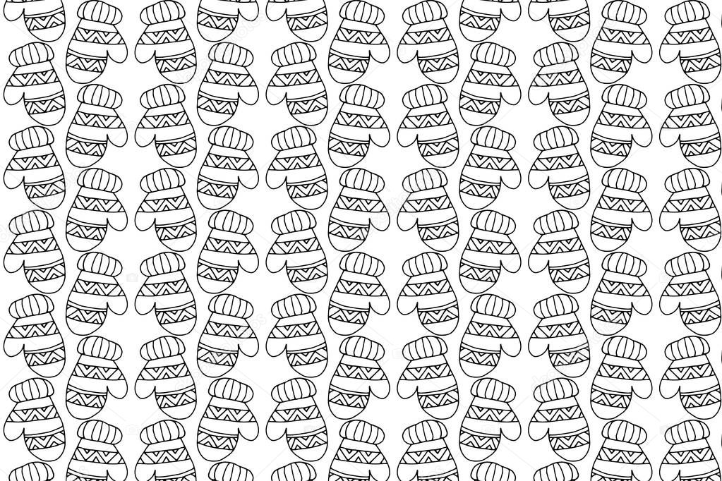 doodle mittens pattern, winter sign, hand drawing vector illustration