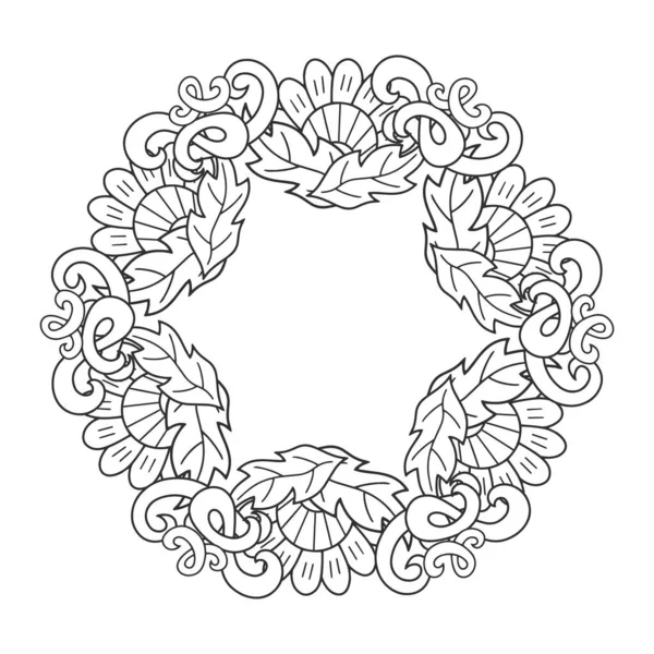 Doodle Ícone Borda Elegância Isolado Branco Outline Flor Com Moldura — Vetor de Stock