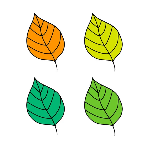 Doodle Leaves Set Icon Isolated White Outline Leaf Kids Hand — Stock Vector