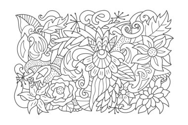 Beyaz yapraklı desenli stres önleyici çiçek. Kart için el çizimi yapın. Kumaş dizayn et. Taslak vektör stok çizimi. EPS 10