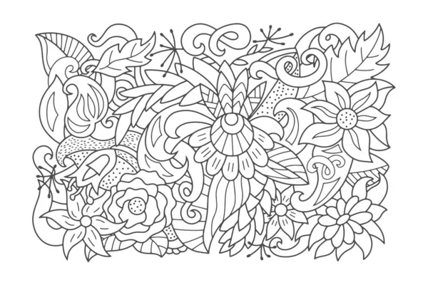 Fiore Antistress Colorante Doodle Con Foglia Isolata Bianco Bundle Mano — Vettoriale Stock