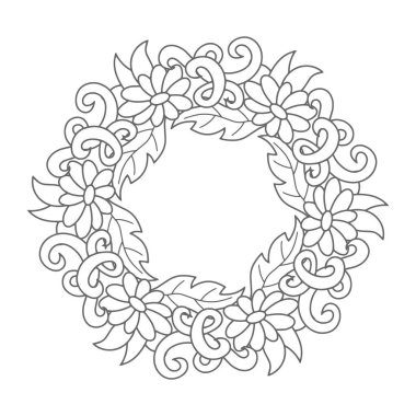 Beyaz üzerinde karalama zarif sınır simgesi izole. Düğün tasarımı için yaprak çerçeveli çiçek taslağı, kart. Çiçekli el çizimi. Taslak vektör stok çizimi. EPS 10
