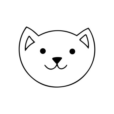 Siyah siluet bir kedinin kafası beyaza izole edilmiş. El çizimi sanatı. Çizgi film hayvan ikonu. Taslak vektör stok çizimi. EPS 10
