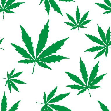 Kenevir yaprağının dikişsiz deseni beyaza izole edilmiş. Marihuana. Çocuklar el çizimi çiziyor. Vektör hisse senedi çizimi. EPS 10
