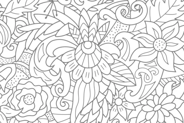 Doodle Kolorowanki Antystresowe Kwiat Liści Izolowanych Białym Pakiety Strony Rysunek — Wektor stockowy
