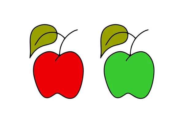 杜德尔苹果设置图标隔离在白色 水果大纲 孩子们手拉着苹果 素描矢量种群图解 Eps — 图库矢量图片