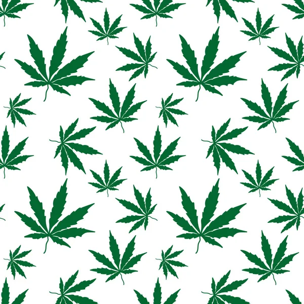 Doodle Cannabis Leaf Seamless Pattern Isolated White Marijuana Kids Hand — Stock Vector