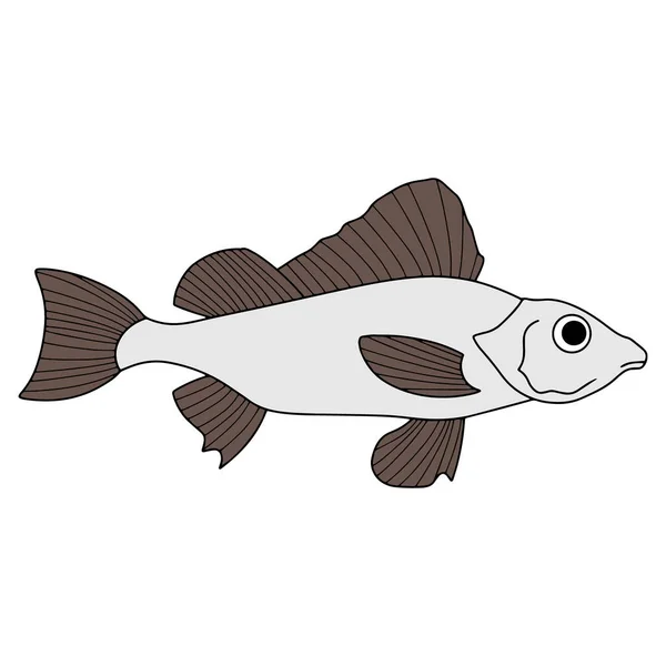 Doodle Icono Pescado Aislado Blanco Mariscos Logo Línea Arte Dibujo — Archivo Imágenes Vectoriales