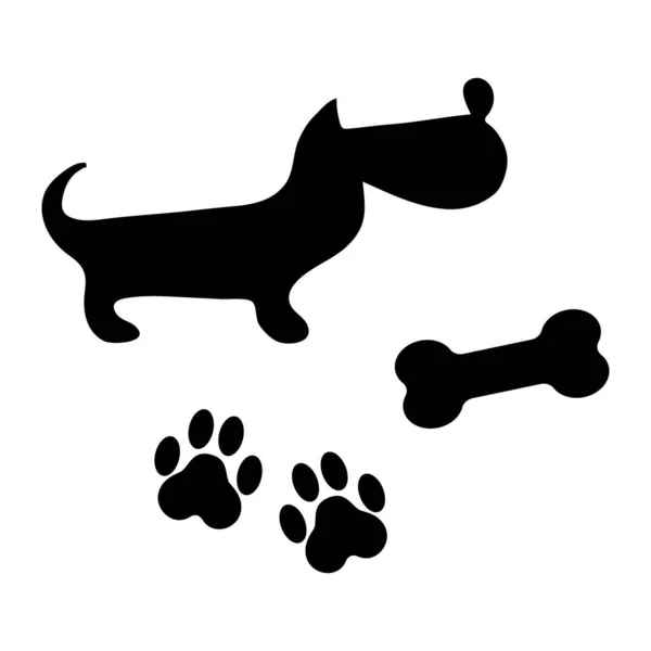 Paw Print Bone Icon Isolated White Logo Pet Paw Print — Stock Vector