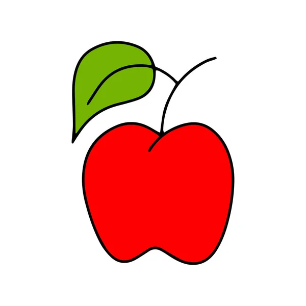 Elma Ikonu Beyaza Izole Edilmiş Taslak Meyve Çocukların Çizimi Elması — Stok Vektör