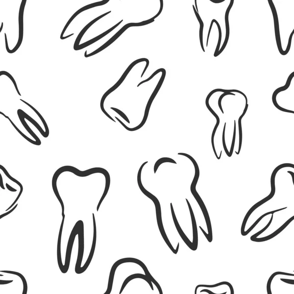 Doodle Dente Modello Senza Soluzione Continuità Isolato Bianco Bambini Disegnano — Vettoriale Stock