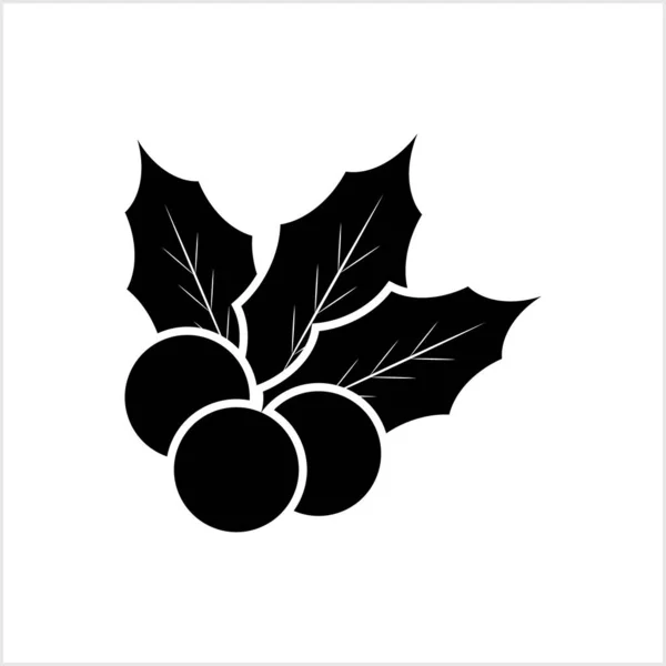 Black Christmas Stencil Isolated White Christmas Holly Fruit Icon Vector — Stock Vector