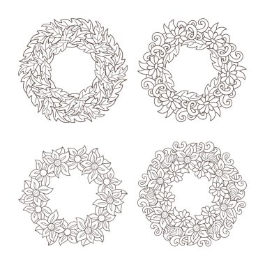 Doodle zariflik kenar simgesi beyaza izole edildi. Düğün tasarımı için çiçek ve yaprak çerçevesi, kart. Çiçekli el çizimi. Taslak vektör stok çizimi. EPS 10