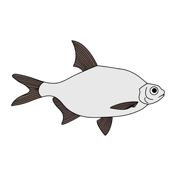 Doodle Icono Pescado Aislado Blanco Mariscos Logo Línea Arte Dibujo — Vector de stock