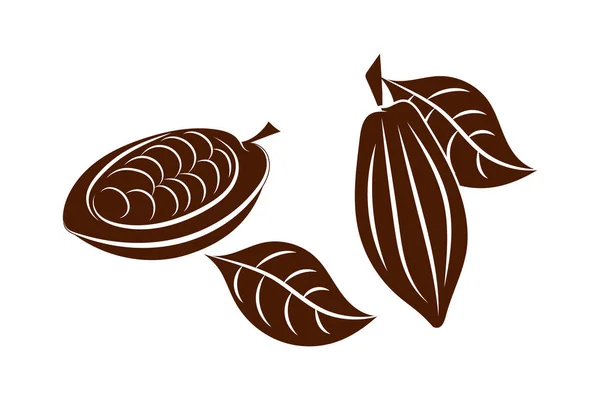 Doodle Cacao Met Blad Set Pictogram Geïsoleerd Wit Potlood Chocolade — Stockvector