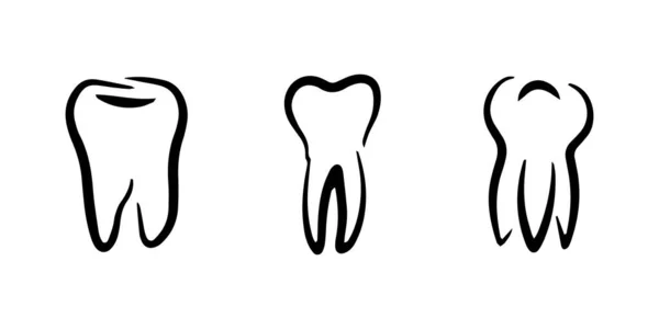 Ensemble Dents Doodle Icône Isolée Sur Blanc Enfants Dessin Main — Image vectorielle