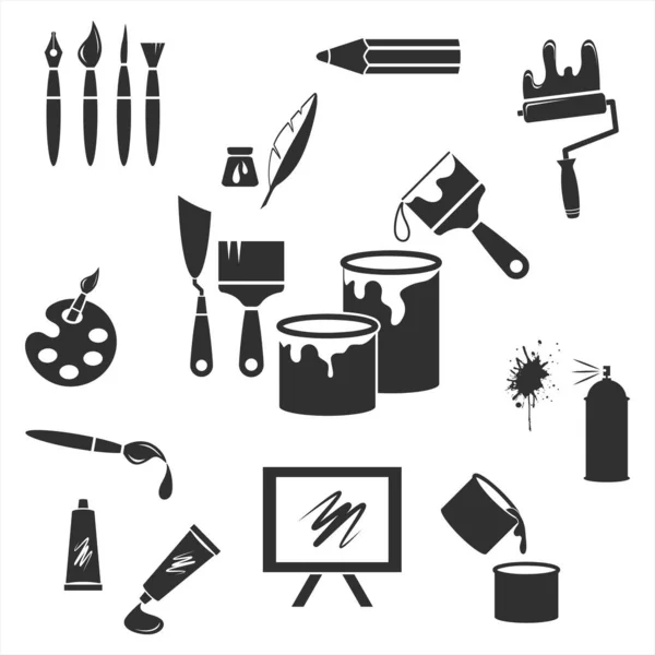 Establecer Iconos Arte Aislados Blanco Colección Stencil Ilustración Stock Vectorial — Archivo Imágenes Vectoriales