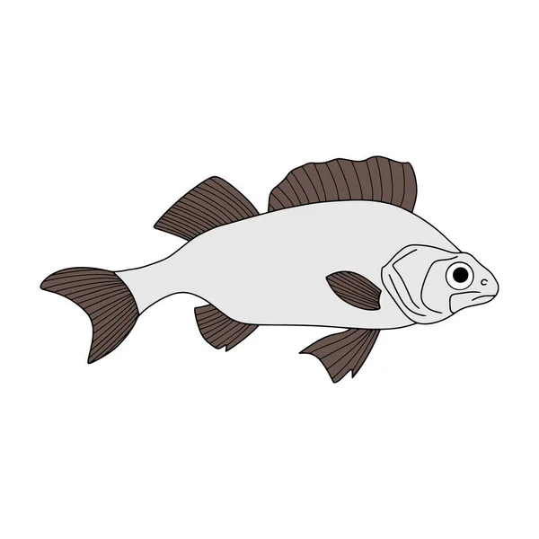 Doodle Fisk Ikon Isolerad Vitt Skaldjur Logotyp Handritning Konst Linje — Stock vektor