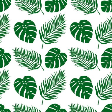 Palmiye yaprağı ve dikişsiz canavar deseni. El çizimi çizimi. Tropik sembol. Vektör hisse senedi çizimi. EPS 10