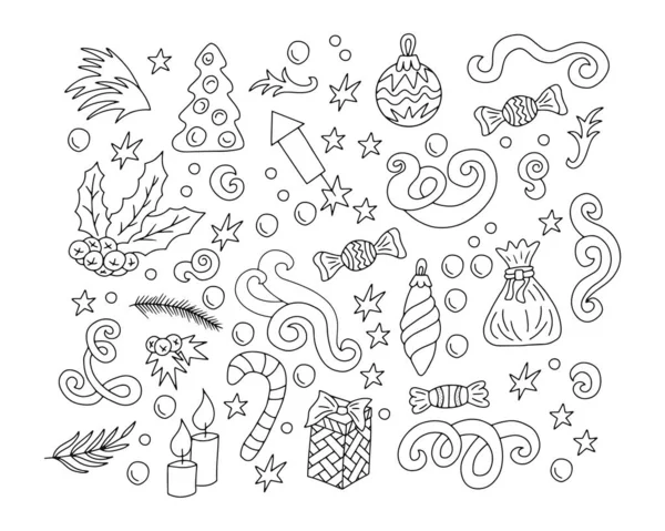 Doodle Natal Definir Ícone Isolado Branco Desenhe Arte Inverno Desenho — Vetor de Stock