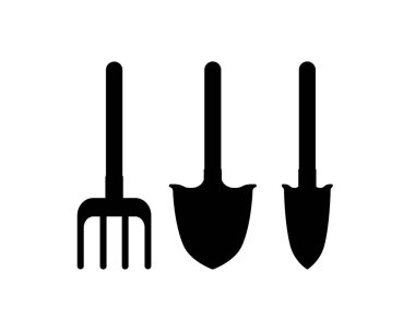 Bahçe malzemeleri beyaza izole edilmiş ikonlar. Stencil bahçe sembolü. Vektör hisse senedi çizimi. EPS 10