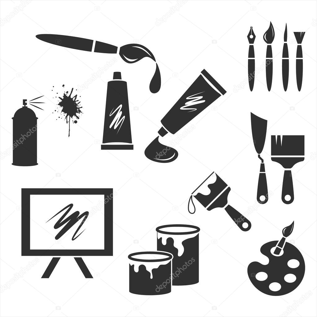 Set art icons isolated on white. Stencil collection. Vector stock illustration. EPS 10