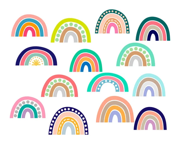 Boho Rainbow Setzte Ikonen Isoliert Auf Weiß Vektor Stock Illustration — Stockvektor