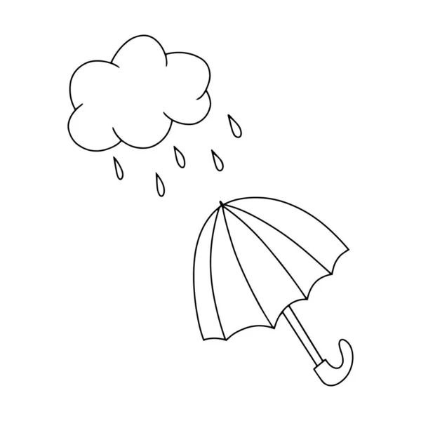 Parapluie Caniche Avec Nuage Isolé Sur Blanc Icône Contour Enfants — Image vectorielle