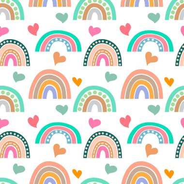 Boho gökkuşağı, kalbi beyazda izole. Vektör hisse senedi çizimi. EPS 10