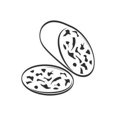 Beyaz üzerine izole edilmiş sosis ikonu. Stencil yiyecek. Taslak vektör stok çizimi. EPS 10