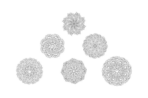 Doodle Fleur Antistress Avec Feuille Mandala Vague Ensemble Livre Coloriage — Image vectorielle