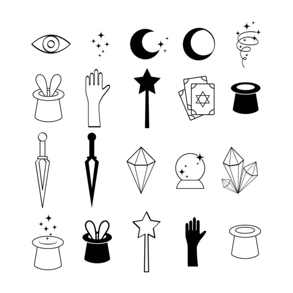 Doodle Magic Symbols Set Icon Isolated White Hand Drawing Line — Stock Vector