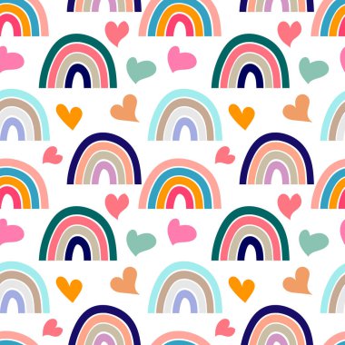 Boho gökkuşağı, kalbi beyazda izole. Vektör hisse senedi çizimi. EPS 10