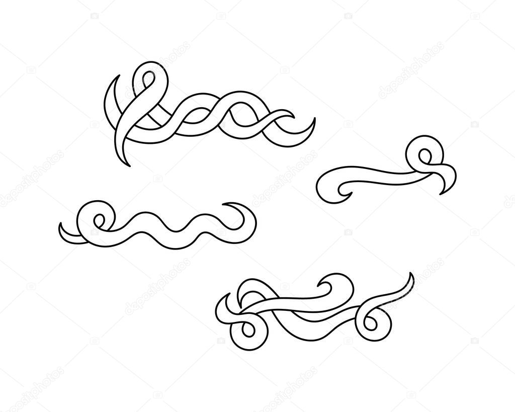 Outline rope icon isolated on white. Doodle swirl and wave elements for decor. Hand drawing art line. Sketch vector stock illustration. EPS 10