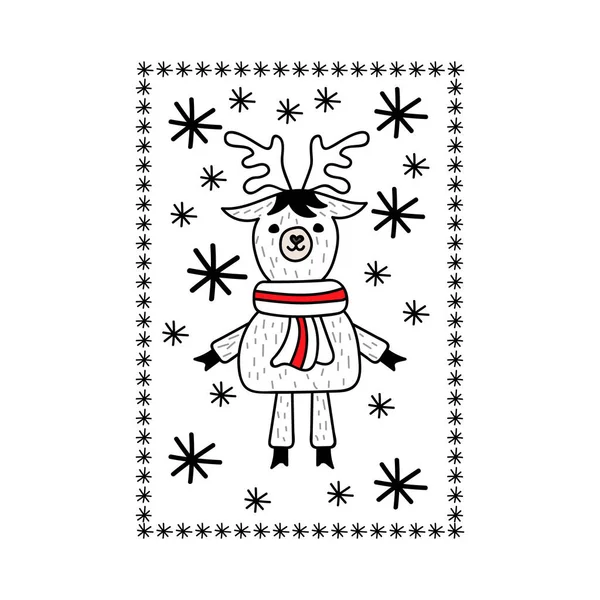 Cartoon Xmas Card Deer Isolated White Christmas Symbol Vector Stock — Stock Vector