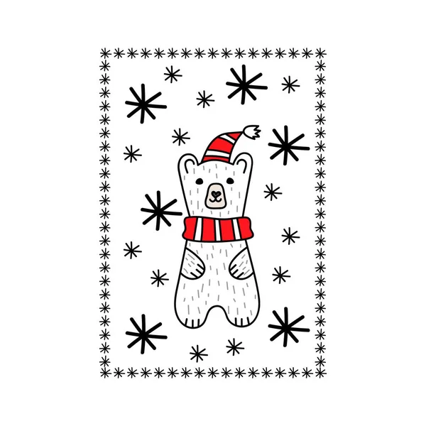 Carte Noël Dessin Animé Avec Ours Isolé Sur Blanc Symbole — Image vectorielle