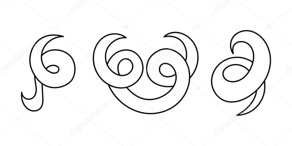 Outline rope icon isolated on white. Doodle swirl and wave elements for decor. Hand drawing art line. Sketch vector stock illustration. EPS 10