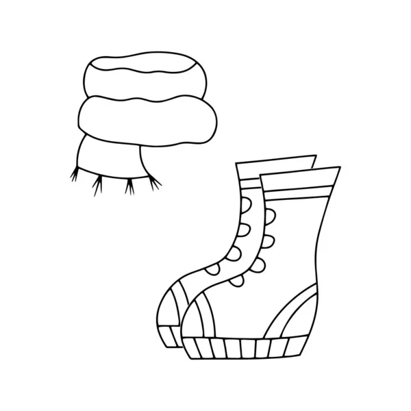 Outono Inverno Conjunto Pano Isolado Branco Pano Esboço Sapato Delinear —  Vetores de Stock