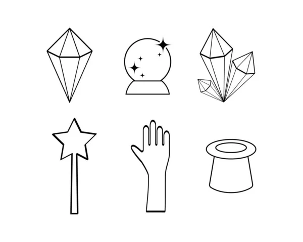 Doodle Symboles Magiques Mis Icône Isolée Sur Blanc Dessin Main — Image vectorielle